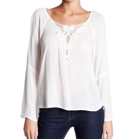 Lush Tops - Lush sheer white blouse with lace detail